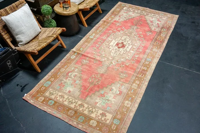4’3 x 10’ Vintage Oushak Rug Muted Pink, Taupe + Bronze SB ‘4193