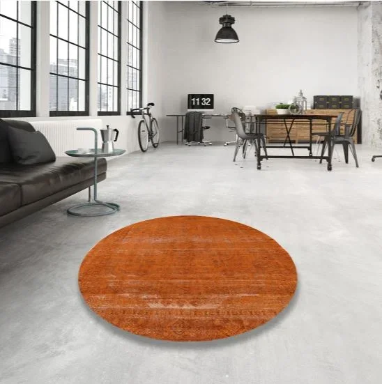 4ft Round Orange Red Orange Mid-Century Modern Oriental Area Rug