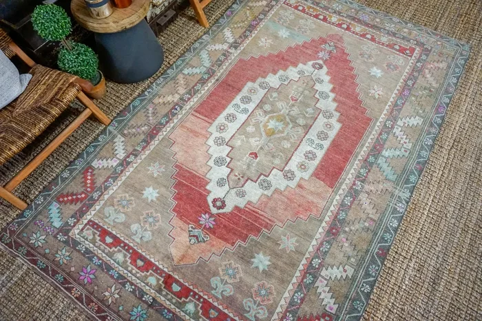 5’5 x 8’7 Turkish Taspinar Rug Muted Copper, Dark Tan and Cream Vintage Carpet ‘3253