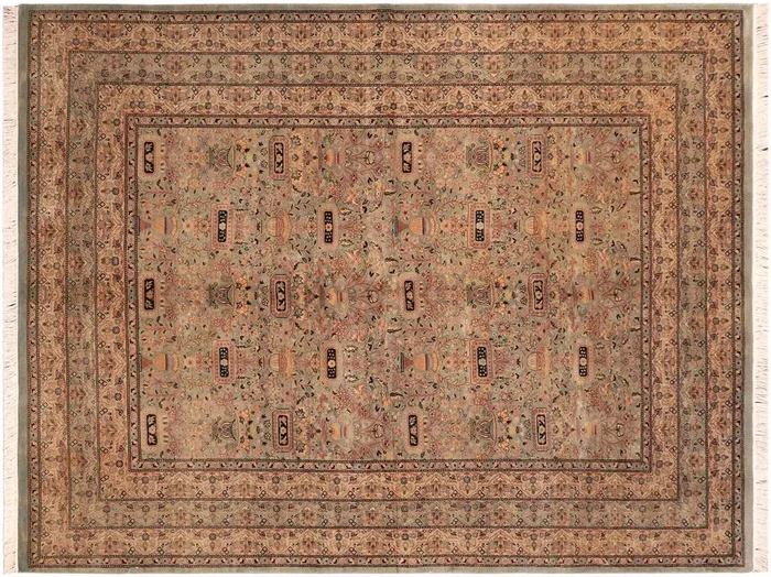 Agra Heritage Gwenn Green/Beige Wool Rug – 6’3” x 9’6”