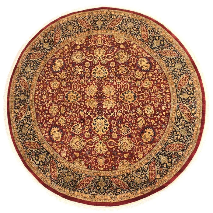 Antique Vegetable Dyed Kashan Lacie Red/Blue Wool Round – 7’10” x 8’1”