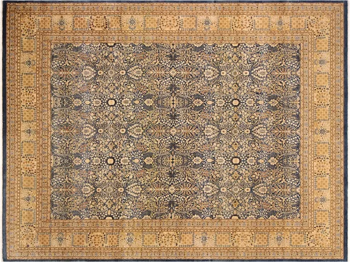 Antique Vegetable Dyed Tabriz Blue/Gold Wool Rug – 8’9” x 11’10”