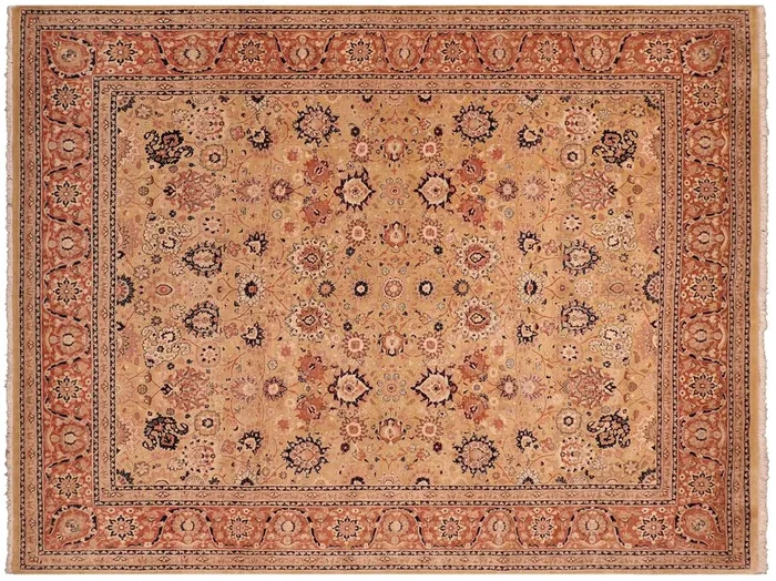 Antique Vegetable Dyed Tabriz Carla Gold/Rose Wool Rug – 8’0” x 9’10”