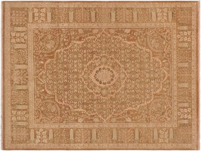 Antique Vegetable Dyed Tajdar Brown/Tan Wool Rug – 8’11” x 11’8”