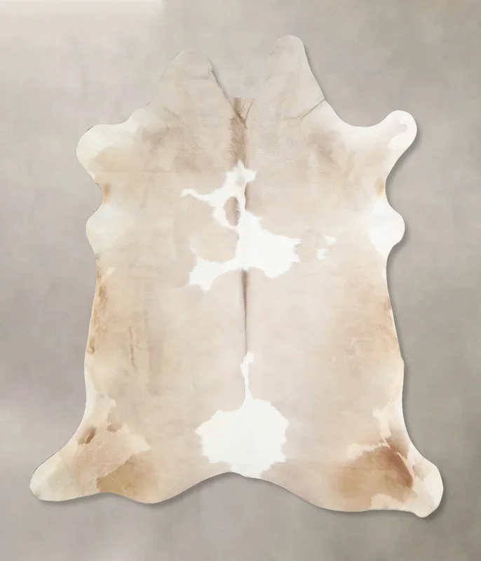 Beige and White X-Large Brazilian Cowhide Rug 6’9″H x 6’3″W #A33002 by Hudson Hides