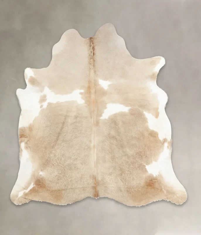 Beige and White X-Large Brazilian Cowhide Rug 6’9″H x 6’4″W #B2315 by Hudson Hides
