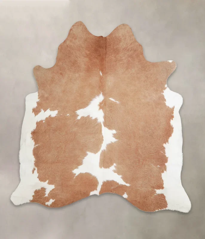 Beige and White X-Large Brazilian Cowhide Rug 7’1″H x 6’7″W #A23304 by Hudson Hides