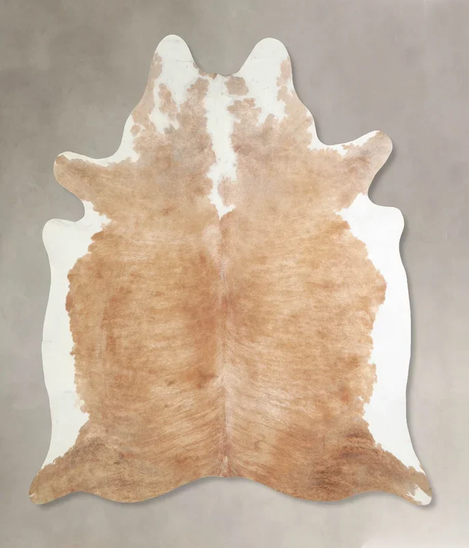 Beige and White X-Large Brazilian Cowhide Rug 7’4″H x 6’5″W #A33614 by Hudson Hides