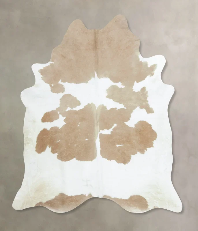 Beige and White X-Large Brazilian Cowhide Rug 7’8″H x 6’6″W #B8919 by Hudson Hides