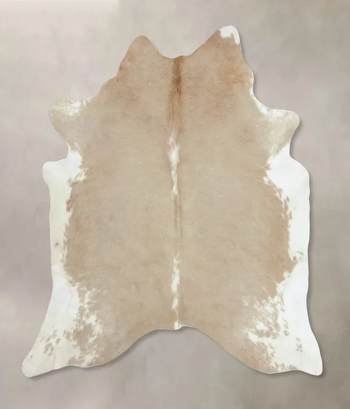 Beige and White XX-Large Brazilian Cowhide Rug 7’10″H x 6’8″W #B9510 by Hudson Hides