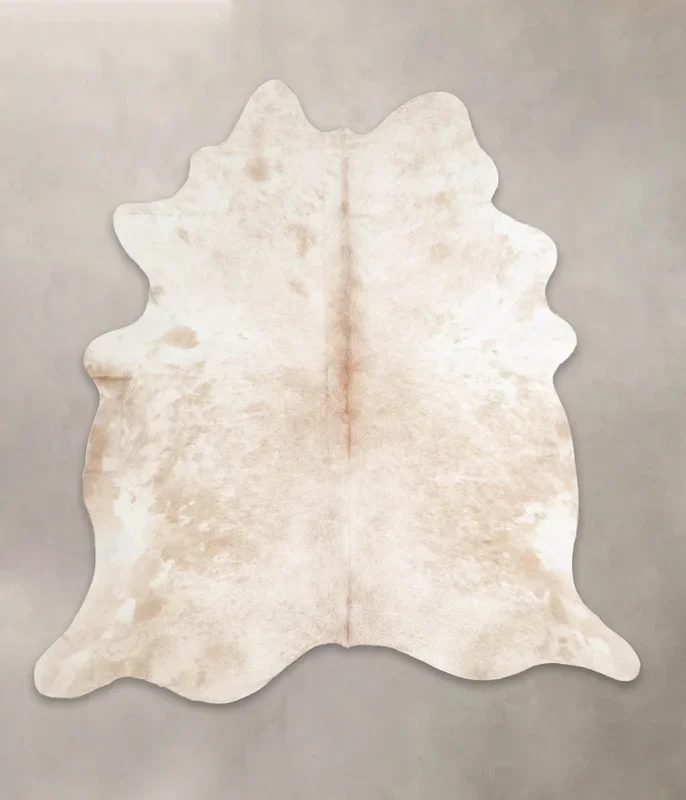 Beige and White XX-Large Brazilian Cowhide Rug 7’4″H x 7’0″W #A23302 by Hudson Hides