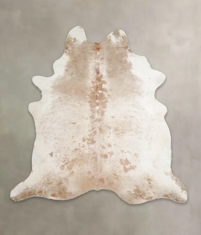 Beige and White XX-Large Brazilian Cowhide Rug 7’5″H x 7’4″W #A23298 by Hudson Hides