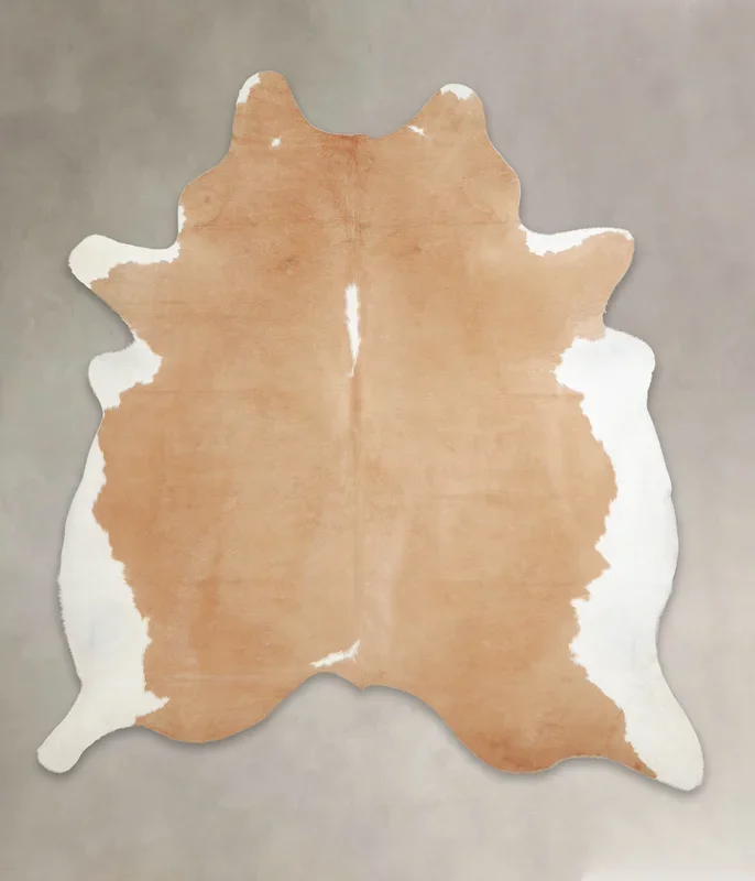 Beige and White XX-Large Brazilian Cowhide Rug 7’6″H x 6’11″W #A22449 by Hudson Hides