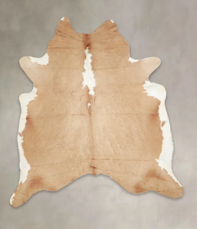 Beige and White XX-Large Brazilian Cowhide Rug 7’6″H x 6’9″W #A23067 by Hudson Hides