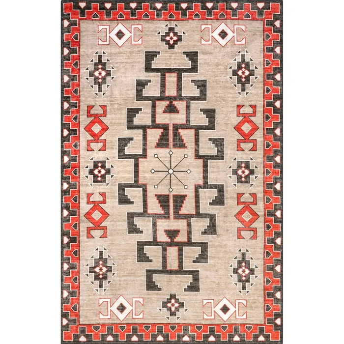 Clio Aztec Bordered Machine Washable Area Rug