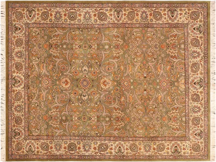 Design Heritage Pamelia Green/Beige Wool Rug – 6’1” x 8’6”