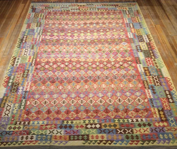 Flat Weave Natural Dye / Hand Spun Wool Kalim Rug 11′.7″ x 8′.2″