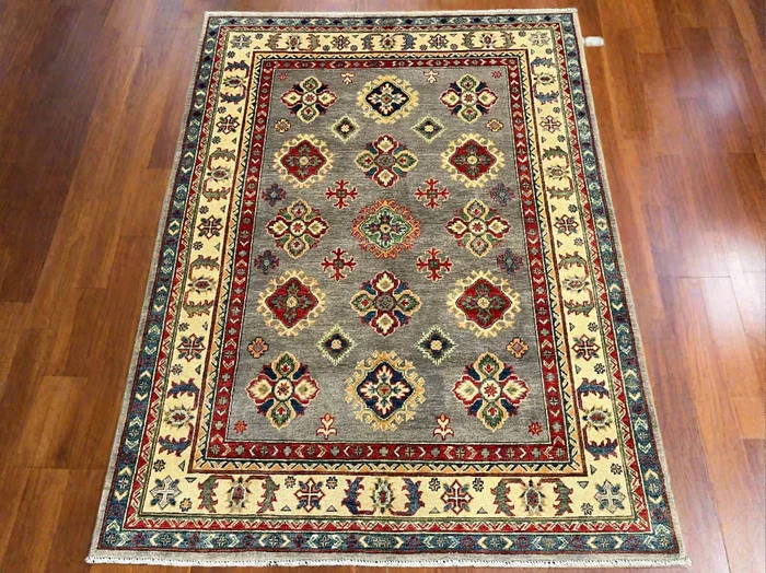 Gray Geometric Kazak 5X7 Handmade Oriental Rug # 13700