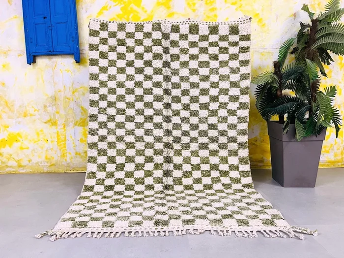 Green Checkered Moroccan rug 5×7 ft – G4146