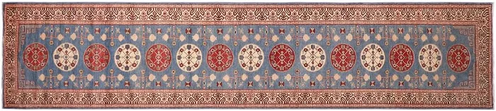 Rustic Kazak Esme Light Blue/Beige Wool Runner – 2’11” x 13’6”