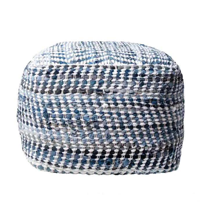 Seville Handmade Denim Textured Filled Ottoman Pouf
