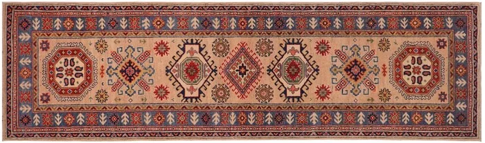Southwestern Kazak Oakleigh Peach/Light Blue Wool Runner – 2’10” x 9’8”