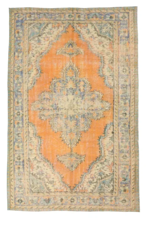 Traditional Turkish Handmade Vintage Rug 6’3″ x 9’7″ ft, Orange