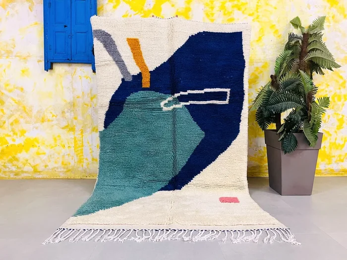 Unique Moroccan Rug 5×8, Handmade Rug, Azilal Abstract Carpet, Blue Rug, Handmade Wool Rug, Moroccan Berber carpet, Bohemian Rug