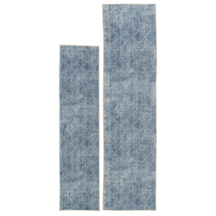 Washable Blue Geometric Runner – Plato